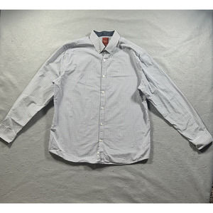 Penguin Shirt Mens Size 16.5 34/35 White Blue Button Down Slim Fit Diamond Print